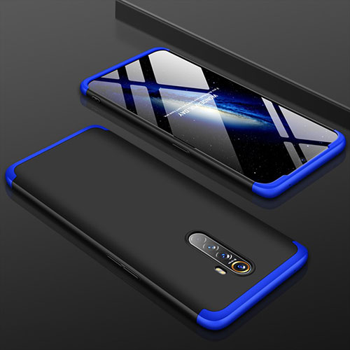 Hard Rigid Plastic Matte Finish Front and Back Cover Case 360 Degrees for Oppo Reno Ace Blue and Black