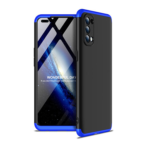 Hard Rigid Plastic Matte Finish Front and Back Cover Case 360 Degrees for Oppo Reno4 4G Blue and Black