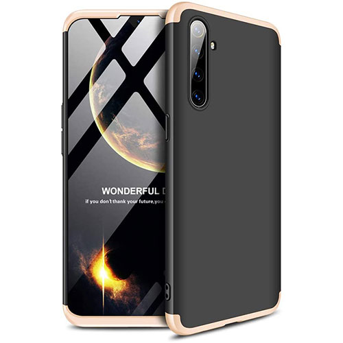 Hard Rigid Plastic Matte Finish Front and Back Cover Case 360 Degrees for Realme X2 Gold and Black