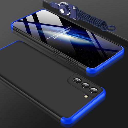 Hard Rigid Plastic Matte Finish Front and Back Cover Case 360 Degrees for Samsung Galaxy S23 Plus 5G Blue and Black