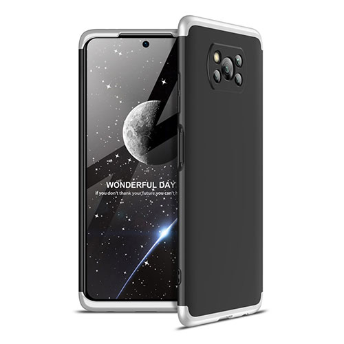 Hard Rigid Plastic Matte Finish Front and Back Cover Case 360 Degrees for Xiaomi Poco X3 Pro Silver and Black