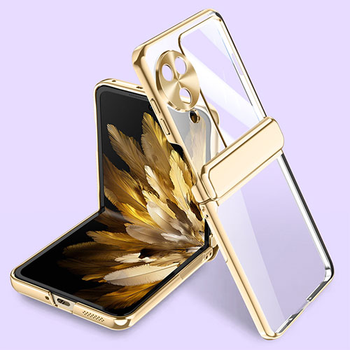 Hard Rigid Plastic Matte Finish Front and Back Cover Case 360 Degrees GK2 for Oppo Find N3 Flip 5G Gold