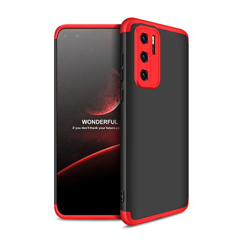 Hard Rigid Plastic Matte Finish Front and Back Cover Case 360 Degrees M01 for Huawei P40 Red and Black