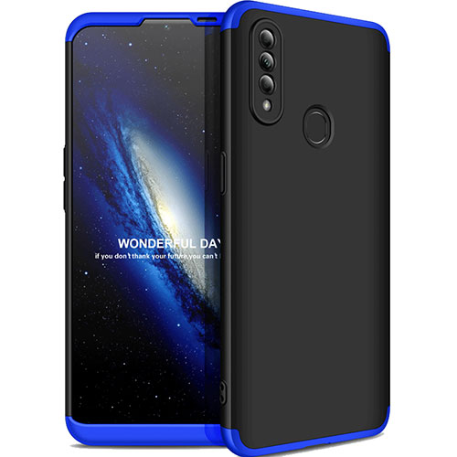 Hard Rigid Plastic Matte Finish Front and Back Cover Case 360 Degrees M01 for Oppo A8 Blue and Black