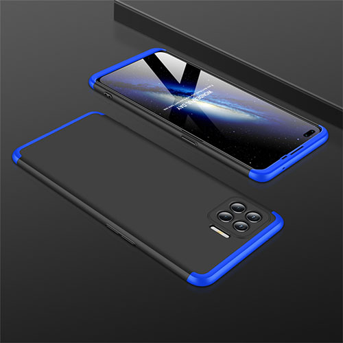 Hard Rigid Plastic Matte Finish Front and Back Cover Case 360 Degrees M01 for Oppo Reno4 Lite Blue and Black