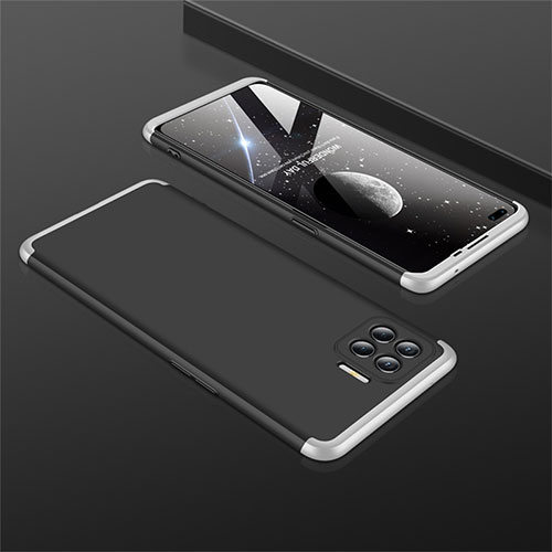 Hard Rigid Plastic Matte Finish Front and Back Cover Case 360 Degrees M01 for Oppo Reno4 Lite Silver and Black