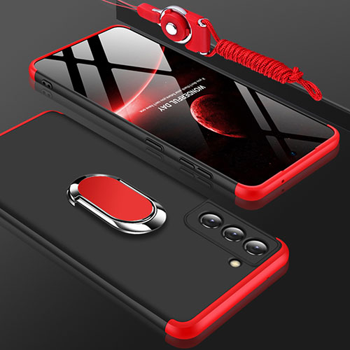 Hard Rigid Plastic Matte Finish Front and Back Cover Case 360 Degrees M01 for Samsung Galaxy S21 FE 5G Red and Black