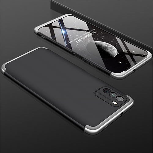 Hard Rigid Plastic Matte Finish Front and Back Cover Case 360 Degrees M01 for Xiaomi Poco M3 Silver and Black