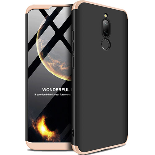 Hard Rigid Plastic Matte Finish Front and Back Cover Case 360 Degrees M01 for Xiaomi Redmi 8 Gold and Black