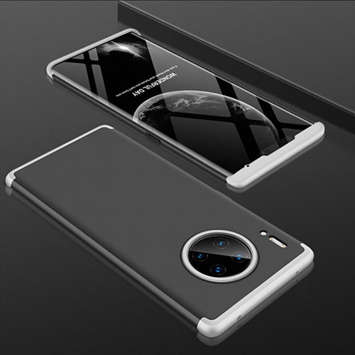 Hard Rigid Plastic Matte Finish Front and Back Cover Case 360 Degrees P01 for Huawei Mate 30 5G Silver and Black