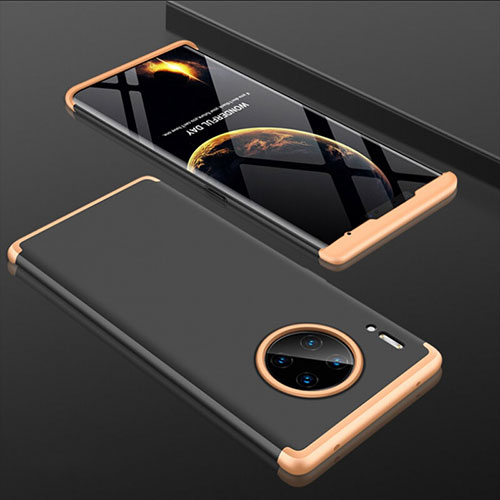 Hard Rigid Plastic Matte Finish Front and Back Cover Case 360 Degrees P01 for Huawei Mate 30E Pro 5G Gold and Black