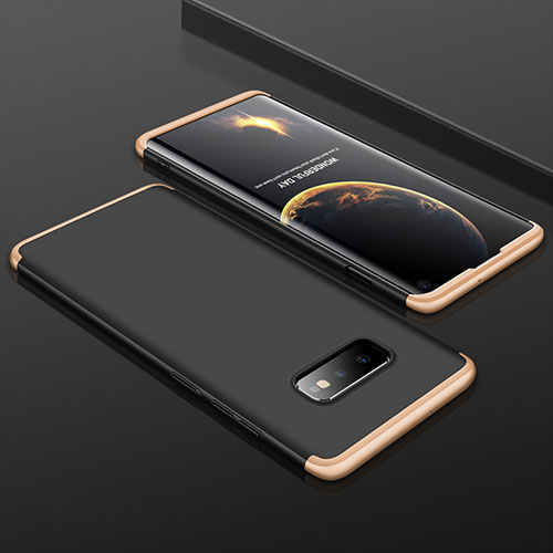 Hard Rigid Plastic Matte Finish Front and Back Cover Case 360 Degrees P01 for Samsung Galaxy S10e Gold and Black