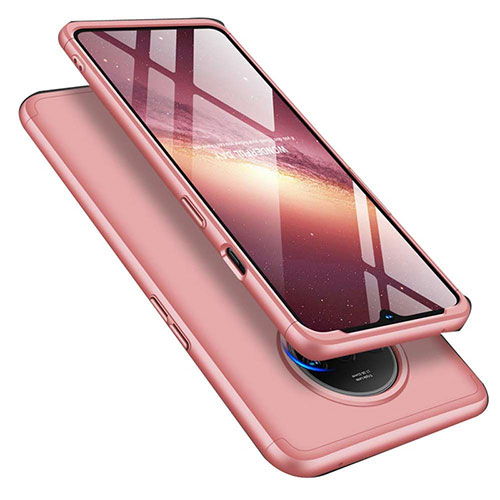 Hard Rigid Plastic Matte Finish Front and Back Cover Case 360 Degrees P02 for OnePlus 7T Rose Gold