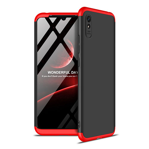 Hard Rigid Plastic Matte Finish Front and Back Cover Case 360 Degrees P02 for Xiaomi Redmi 9A Red and Black