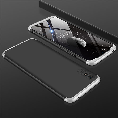 Hard Rigid Plastic Matte Finish Front and Back Cover Case 360 Degrees P03 for Xiaomi Redmi 9A Silver and Black