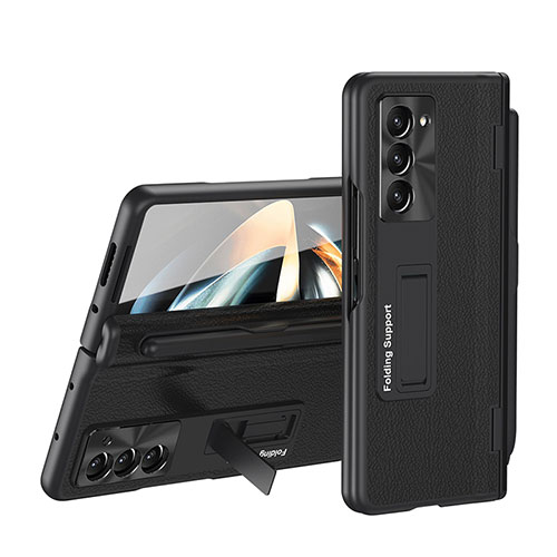 Hard Rigid Plastic Matte Finish Front and Back Cover Case 360 Degrees QH4 for Samsung Galaxy Z Fold5 5G Black