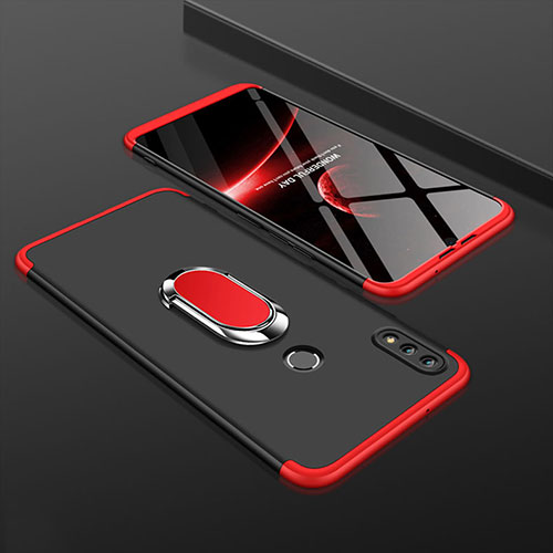 Hard Rigid Plastic Matte Finish Front and Back Cover Case 360 Degrees with Finger Ring Stand for Huawei Enjoy 9 Plus Red and Black