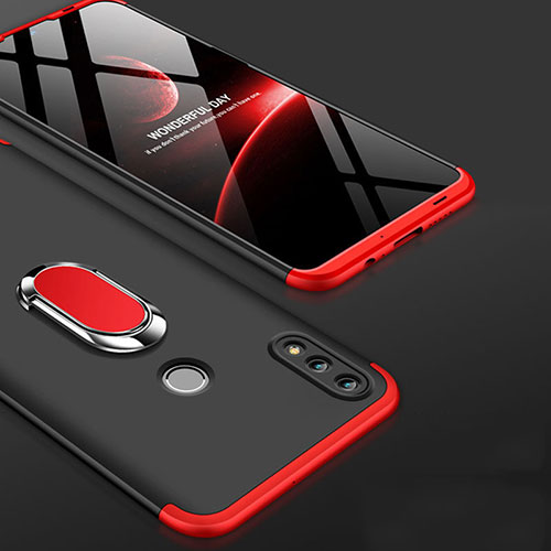 Hard Rigid Plastic Matte Finish Front and Back Cover Case 360 Degrees with Finger Ring Stand for Huawei Honor 10 Lite Red and Black