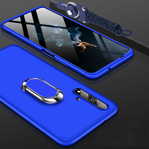 Hard Rigid Plastic Matte Finish Front and Back Cover Case 360 Degrees with Finger Ring Stand for Huawei Honor 20S Blue