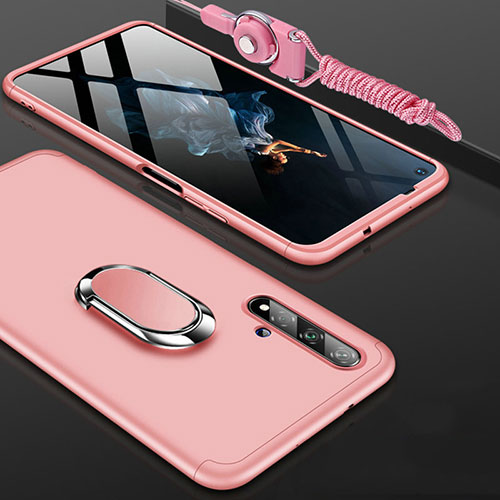 Hard Rigid Plastic Matte Finish Front and Back Cover Case 360 Degrees with Finger Ring Stand for Huawei Honor 20S Rose Gold