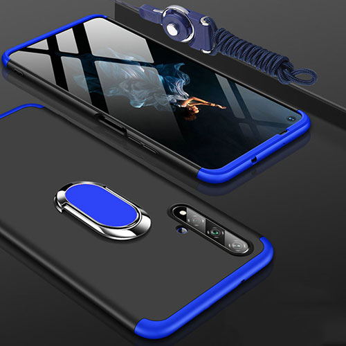 Hard Rigid Plastic Matte Finish Front and Back Cover Case 360 Degrees with Finger Ring Stand for Huawei Nova 5T Blue and Black