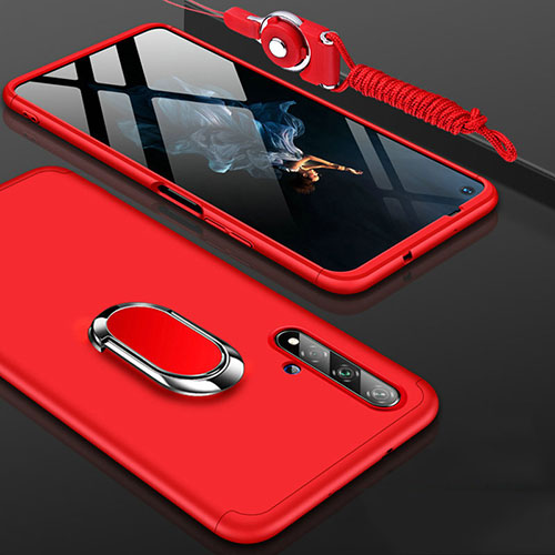 Hard Rigid Plastic Matte Finish Front and Back Cover Case 360 Degrees with Finger Ring Stand for Huawei Nova 5T Red