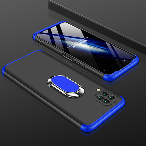 Hard Rigid Plastic Matte Finish Front and Back Cover Case 360 Degrees with Finger Ring Stand for Huawei Nova 6 SE Blue and Black