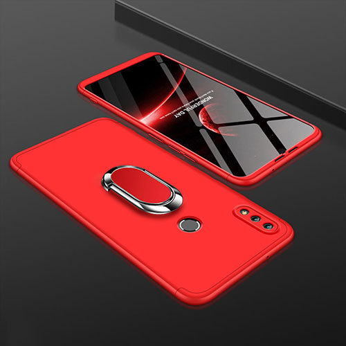 Hard Rigid Plastic Matte Finish Front and Back Cover Case 360 Degrees with Finger Ring Stand for Huawei Y9 (2019) Red