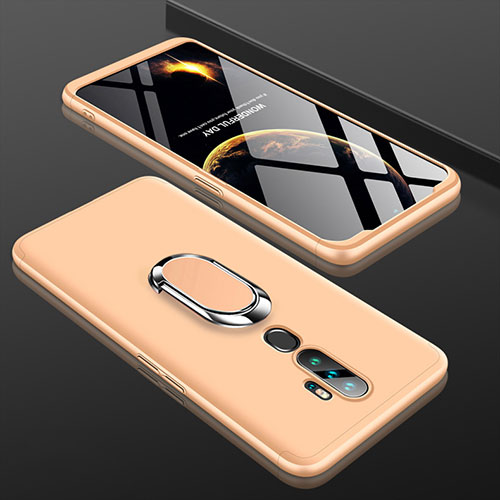 Hard Rigid Plastic Matte Finish Front and Back Cover Case 360 Degrees with Finger Ring Stand for Oppo A11X Gold