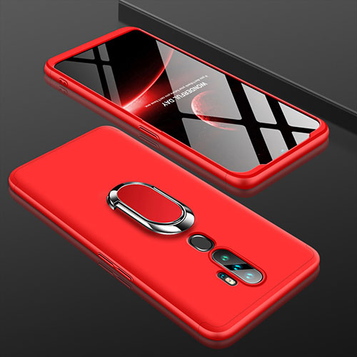 Hard Rigid Plastic Matte Finish Front and Back Cover Case 360 Degrees with Finger Ring Stand for Oppo A11X Red