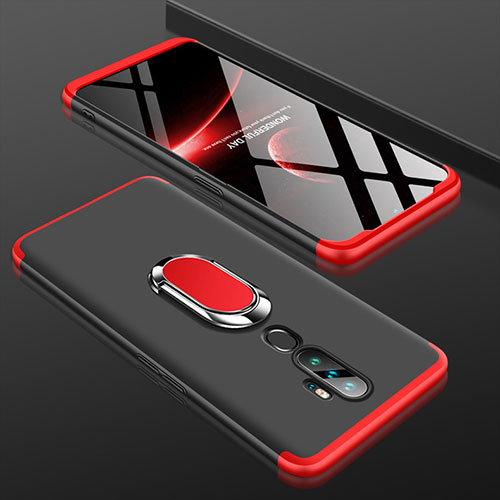 Hard Rigid Plastic Matte Finish Front and Back Cover Case 360 Degrees with Finger Ring Stand for Oppo A11X Red and Black