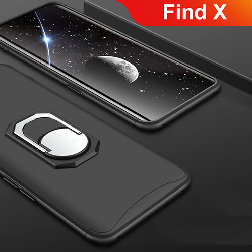 Hard Rigid Plastic Matte Finish Front and Back Cover Case 360 Degrees with Finger Ring Stand for Oppo Find X Black