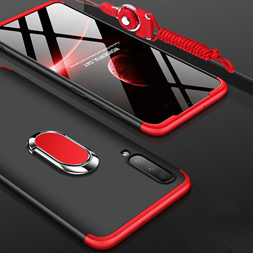Hard Rigid Plastic Matte Finish Front and Back Cover Case 360 Degrees with Finger Ring Stand for Samsung Galaxy A70S Red and Black