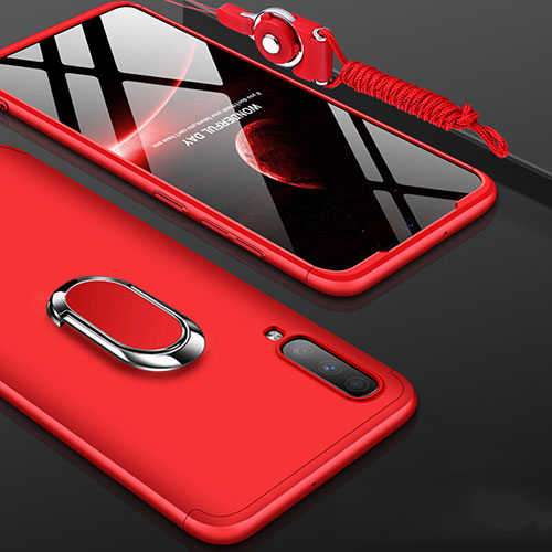 Hard Rigid Plastic Matte Finish Front and Back Cover Case 360 Degrees with Finger Ring Stand for Samsung Galaxy A90 5G Red