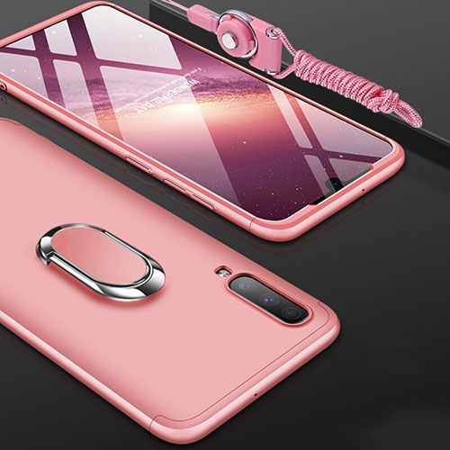 Hard Rigid Plastic Matte Finish Front and Back Cover Case 360 Degrees with Finger Ring Stand for Samsung Galaxy A90 5G Rose Gold