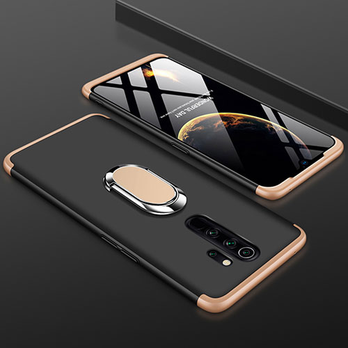 Hard Rigid Plastic Matte Finish Front and Back Cover Case 360 Degrees with Finger Ring Stand for Xiaomi Redmi Note 8 Pro Gold and Black