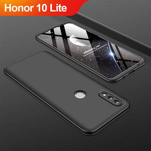 Hard Rigid Plastic Matte Finish Front and Back Cover Case 360 Degrees with Finger Ring Stand Q01 for Huawei Honor 10 Lite Black