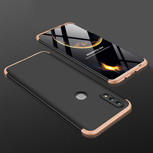 Hard Rigid Plastic Matte Finish Front and Back Cover Case 360 Degrees with Finger Ring Stand Q01 for Huawei Honor 10 Lite Gold and Black