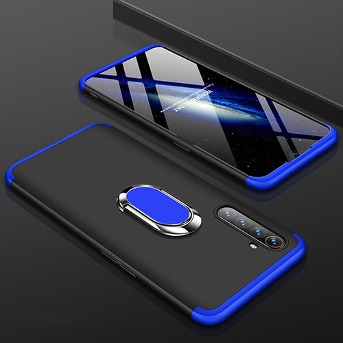 Hard Rigid Plastic Matte Finish Front and Back Cover Case 360 Degrees with Finger Ring Stand R01 for Realme X2 Blue and Black