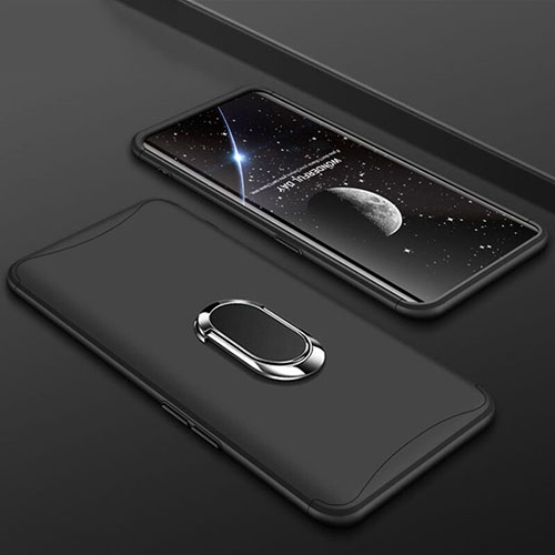 Hard Rigid Plastic Matte Finish Front and Back Cover Case 360 Degrees with Finger Ring Stand S01 for Oppo Find X Super Flash Edition Black