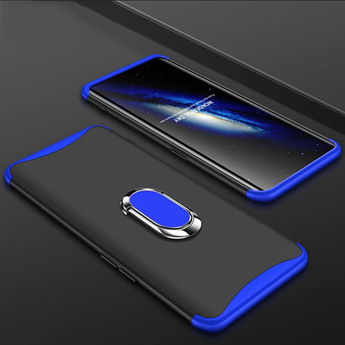 Hard Rigid Plastic Matte Finish Front and Back Cover Case 360 Degrees with Finger Ring Stand S01 for Oppo Find X Super Flash Edition Blue and Black