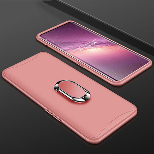 Hard Rigid Plastic Matte Finish Front and Back Cover Case 360 Degrees with Finger Ring Stand S01 for Oppo Find X Super Flash Edition Rose Gold