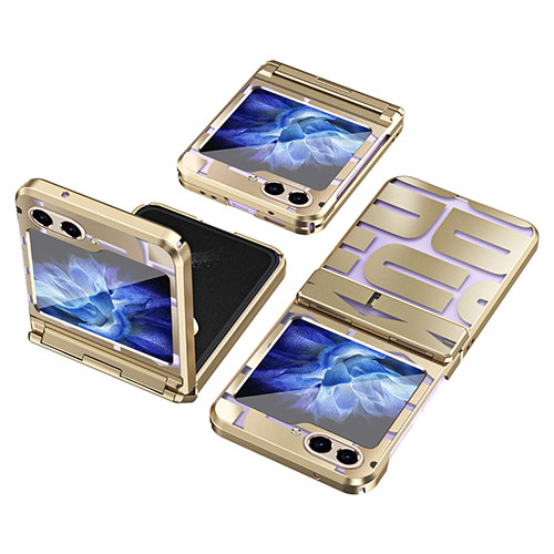 Hard Rigid Plastic Matte Finish Front and Back Cover Case 360 Degrees ZL1 for Samsung Galaxy Z Flip5 5G Gold