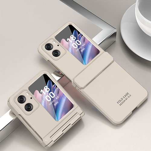 Hard Rigid Plastic Matte Finish Front and Back Cover Case 360 Degrees ZL10 for Oppo Find N2 Flip 5G White