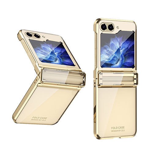 Hard Rigid Plastic Matte Finish Front and Back Cover Case 360 Degrees ZL10 for Samsung Galaxy Z Flip5 5G Gold