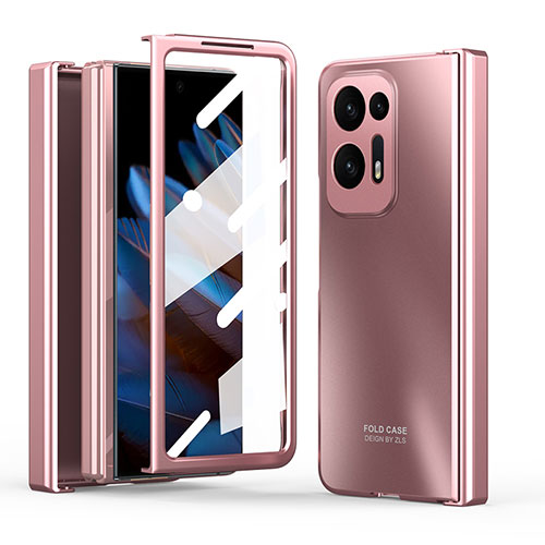 Hard Rigid Plastic Matte Finish Front and Back Cover Case 360 Degrees ZL2 for Oppo Find N2 5G Rose Gold