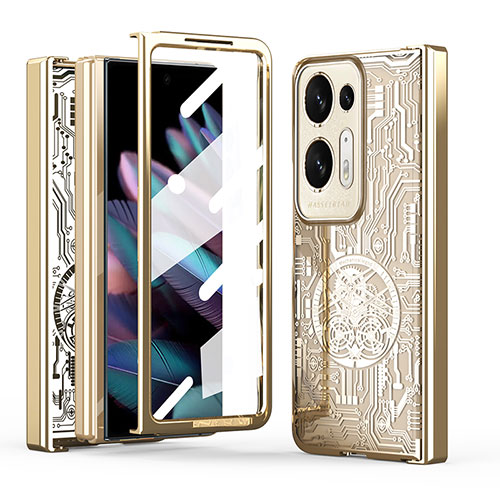 Hard Rigid Plastic Matte Finish Front and Back Cover Case 360 Degrees ZL3 for Oppo Find N2 5G Gold