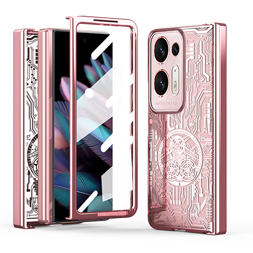 Hard Rigid Plastic Matte Finish Front and Back Cover Case 360 Degrees ZL3 for Oppo Find N2 5G Rose Gold