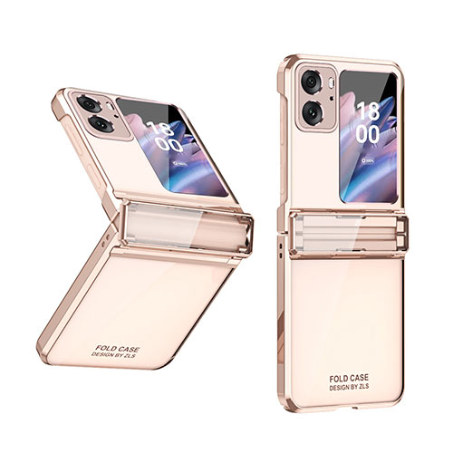 Hard Rigid Plastic Matte Finish Front and Back Cover Case 360 Degrees ZL3 for Oppo Find N2 Flip 5G Rose Gold