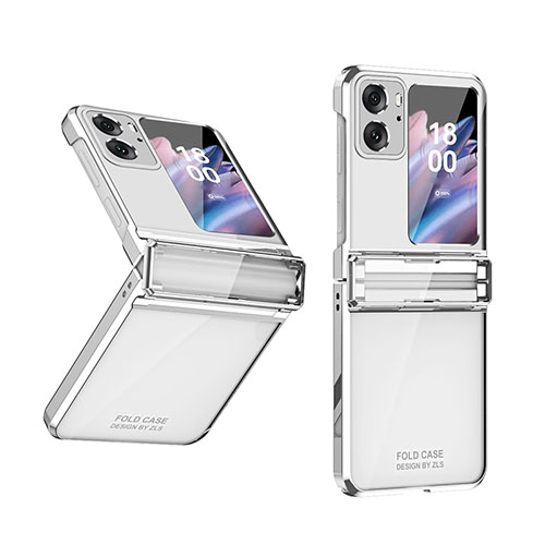 Hard Rigid Plastic Matte Finish Front and Back Cover Case 360 Degrees ZL3 for Oppo Find N2 Flip 5G Silver